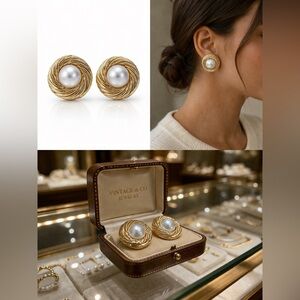 ✨🤍Vintage Gold Tone Swirl Pearl Clip-On Earrings | Classic Statement🤍✨